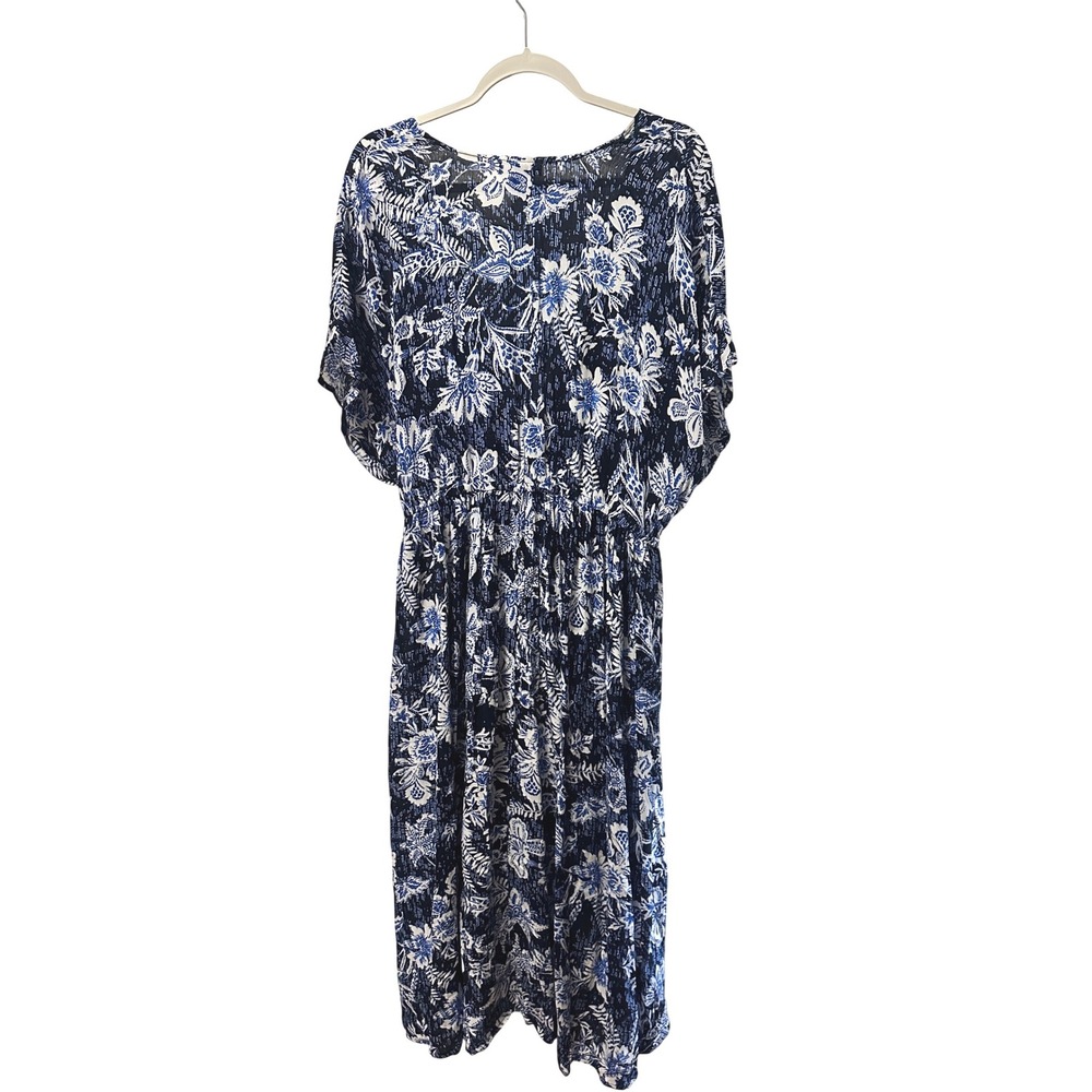Torrid Cinch Waist Kimono Blue White Floral Plus Size 1/2 Crinkle Gauze Flowy - Picture 5 of 8